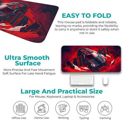 Image of Mini Cuper Extended Gaming Pad 80X33CM - Large, Non-Slip Rubber Base with Stitched Edges - Ideal PC Gaming Setup Mat & Accessories - Perfect Long Pad for Gamers