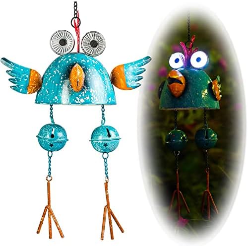 Rooster Solar Wind Chimes for Outside,Funny Chicken Decor for Outdoor Patio Porch or Backyard, Rooster Decor Gift for Women, Mom, Grandma, Unisex (Blue)
