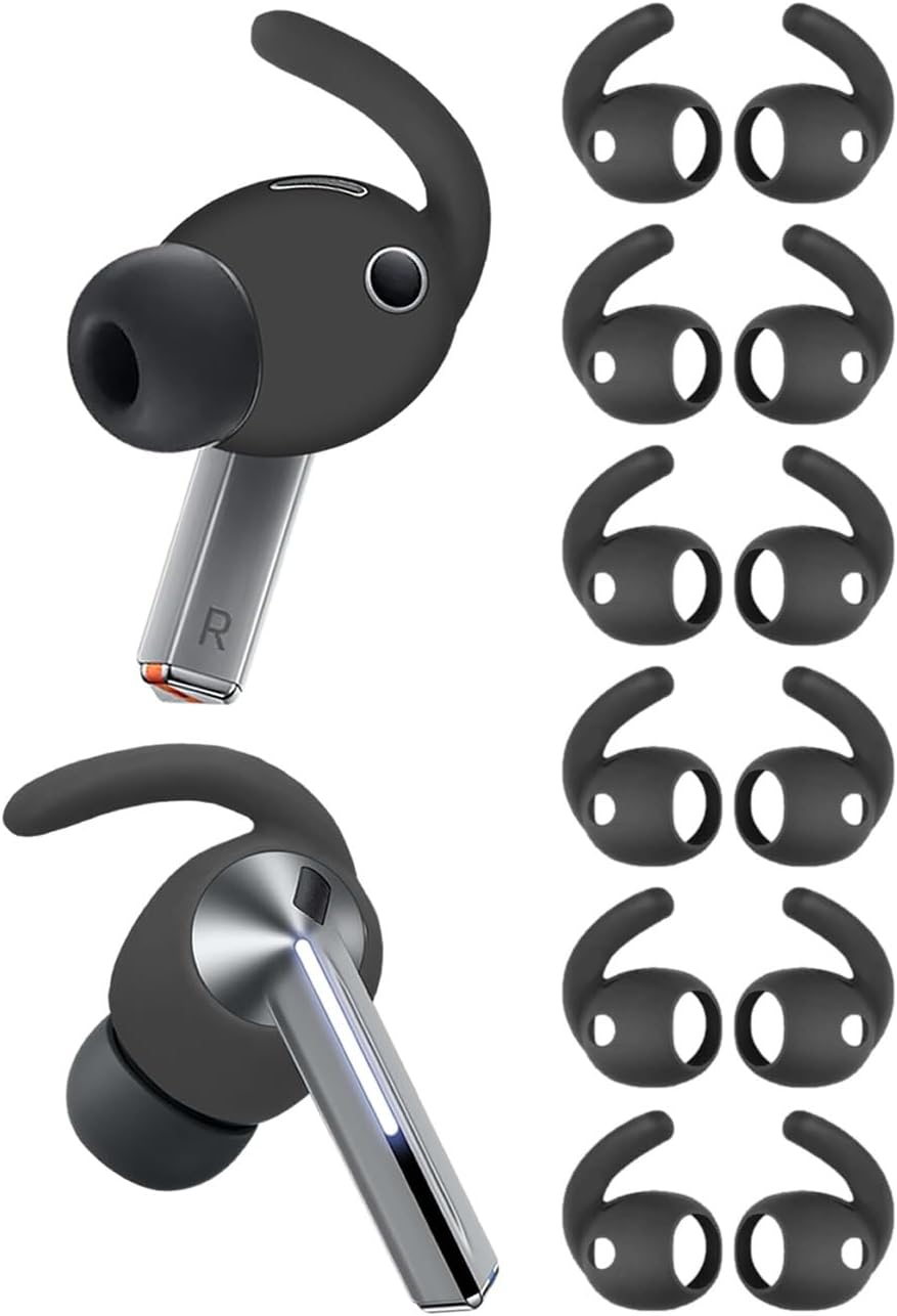 A-Focus 6 Pairs Galaxy Buds 3 Pro Ear Hooks Sport Ear Tips Replacement Anti-Slip Non-Slip Silicone Eartips and Covers Gel Wings Accessories Compatible with Samsung Galaxy Buds 3 Pro Gray