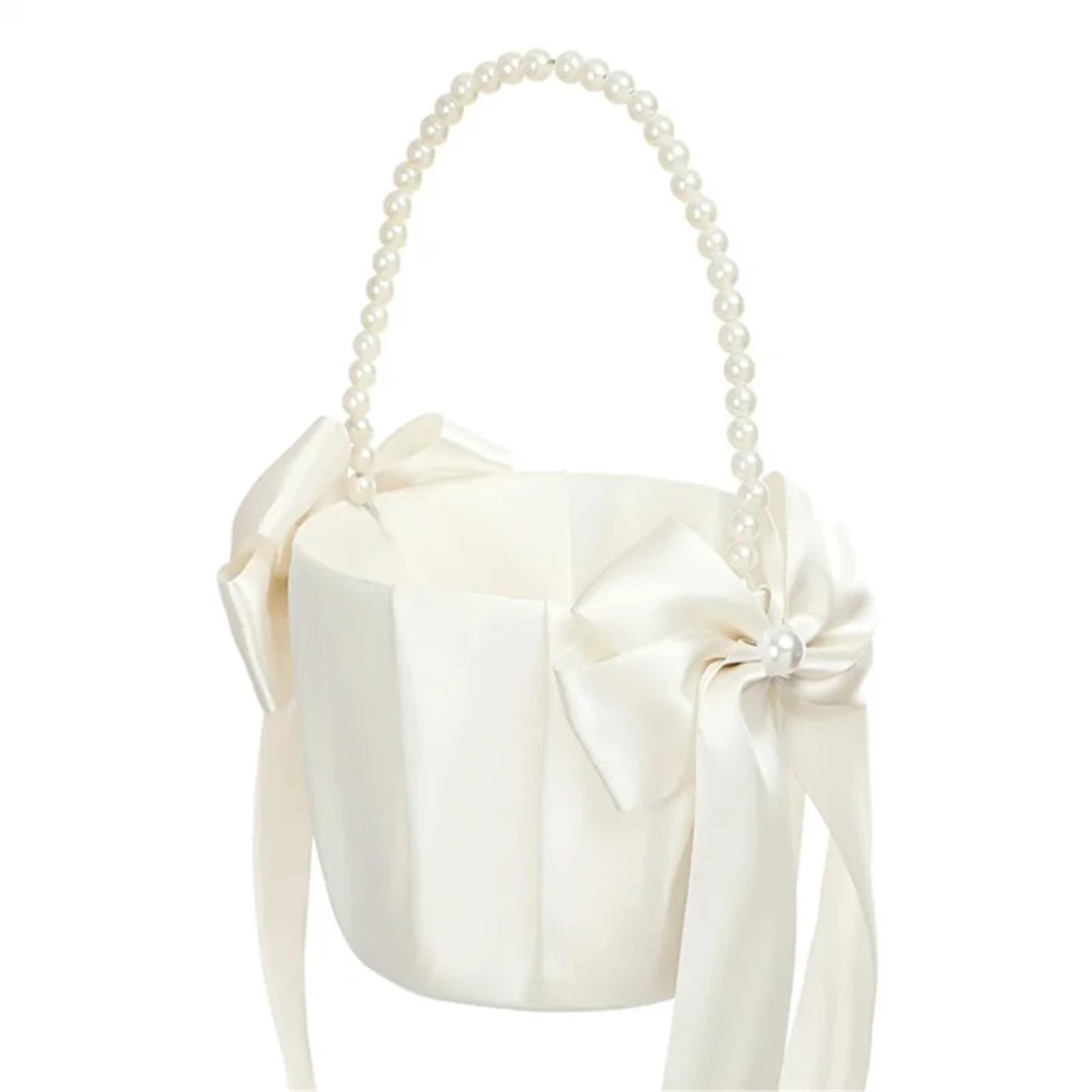 CGRSDSD Ring Bearer Pillow Flower Girl Basket Ring Bearer Pillow Set White Romantic Satin Bow Pearls Ring Pillow For Bride/Kid Wedding Ceremony Party Decor(Basket)