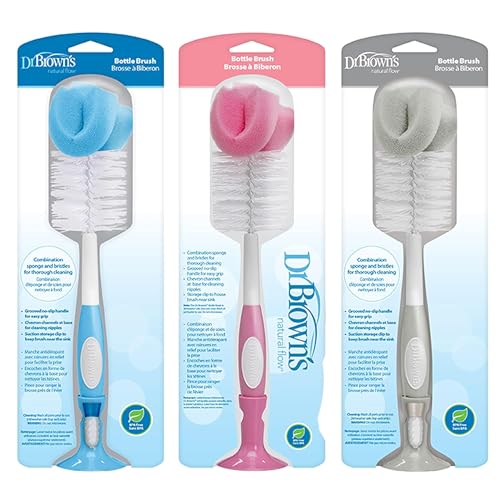Image of Dr. Brown's Baby Bottle Cleaning Brush with Sponge, Scrubber and Nipple Cleaner, Variety Pack 3 Brushes