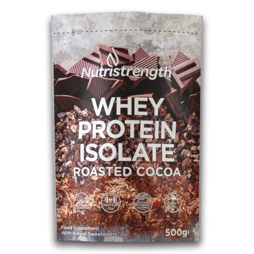 Nutristrength Whey Protein Isolate Powder 500g | New Roasted Cocoa Flavour- with Added Digestive Enzymes | Pure, Natural Lifestyle Nutrition | Made in The UK | Compostable Pouch