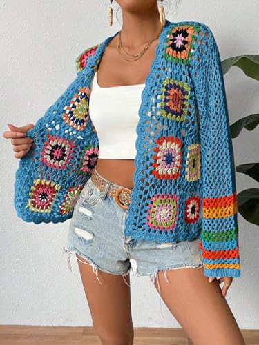 Image of SHENHE Women's Floral Crochet Cardigan Hollow Out Open Front Long Sleeve Cardigan Sweater