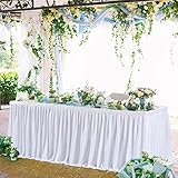 Partisky White Polyester Table Skirt for Rectangle Tables 9f, Wrinkle Resistant Pleated Ruffle Table