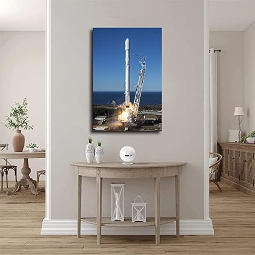 Spacex Falcon 9 Rocket Launches Into Space Poster Canvas Painting Print Wall Art Modern Classroom Kitchen Bedroom Room Aesthetics Decoration Boys Women Gift (Framed,24X36 Inch) #TOP3