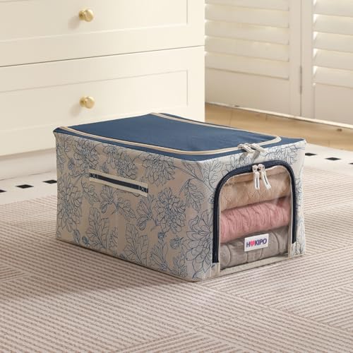 Image of HOKIPO 600D Oxford Fabric Cloth Organizer for Storage, Blue Blossom - Medium Pack of 1 (AR-6488-BLU)