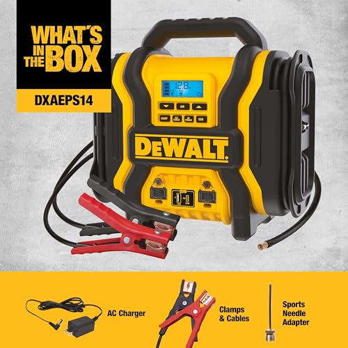 DEWALT DXAEPS14 2000 Peak Battery Amp 12V Automotive Battery Booster Jump Starter/Power Station with 120 PSI Compressor, 500W AC Power Inverter, and 15W USBa & 25W USB Ports - Image 6