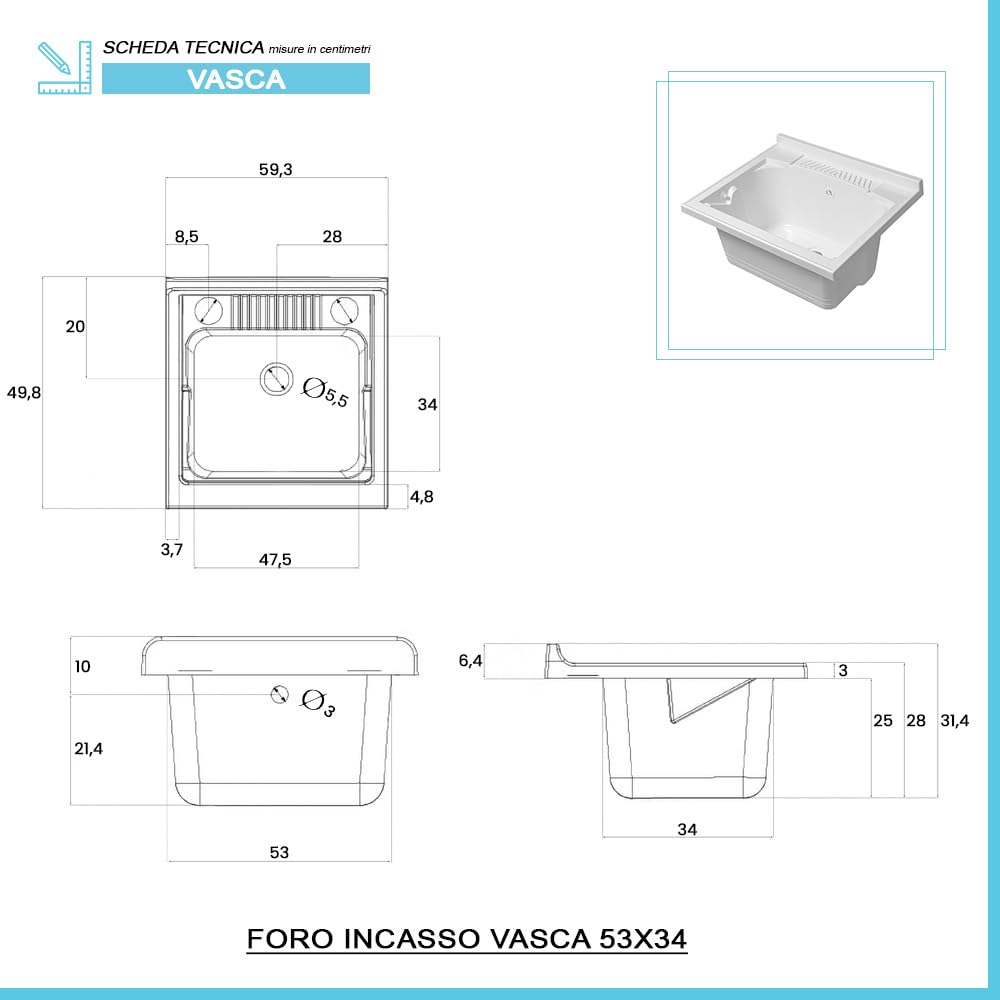 Mobile Lavatoio 60X50 Cm Con Vasca In Resina Bianca, Asse Lavapanni, Struttura In Legno Nobilitato Rovere Con Un’Anta Apribile Mediante Maniglia Cromata, Già Montato Con Kit Di Scarico Incluso