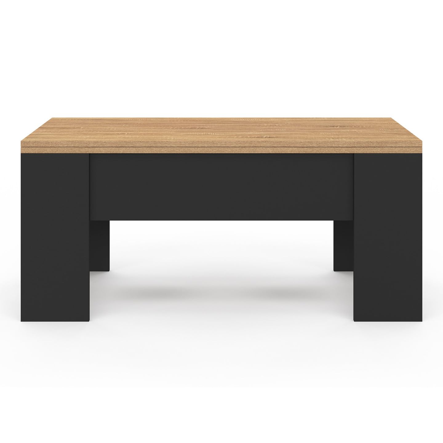 IDMarket - Mesa de centro con tablero elevable rectangular Tara madera negra e imitación haya