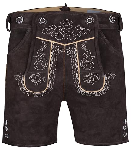 Herren Trachten Kurz Lederhose mit Träger (Dunkelbraun 54)