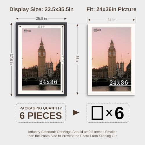 Image of VCK 24x36 Poster Frames Black - 6 Pack, Wide Border Wood Picture Frame, Multi-Directional Display Family Photos, Office Prints, Studio /Gallery, Wall Hanging