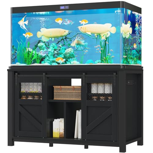 YITAHOME 120 Gallon Fish Tank Stand with Power Outlets, Heavy Duty Large Aquarium Stand with Barn Door, Reptile Tank Turtle Terrariums Table for Fish Tank Accessories Storage,1100LBS Capacity