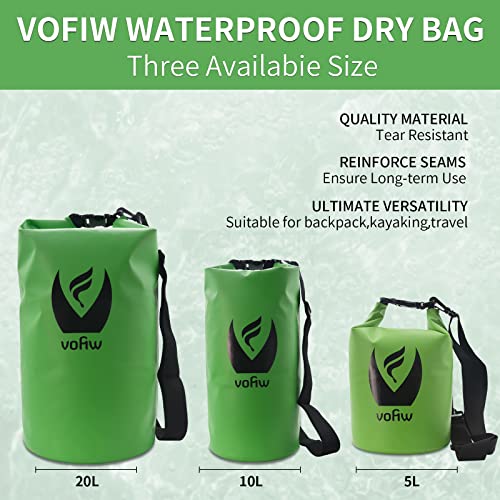 Vofiw Waterproof Dry Bags For Men Women 5L 10L 20L Marine Dry Sack Lightweight Storage Bags Roll Top Drybags For Kayaking Rafting Boating Swimming Camping Hiking #TOP2