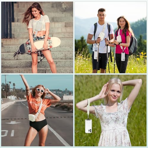 Image of YFWE Clip and Go Strap for Phone with Wallet Crossbody, Adjustable Phone Lanyard with Detachable RFID Wristlet Wallet, Pattern Strap - Cream (L)