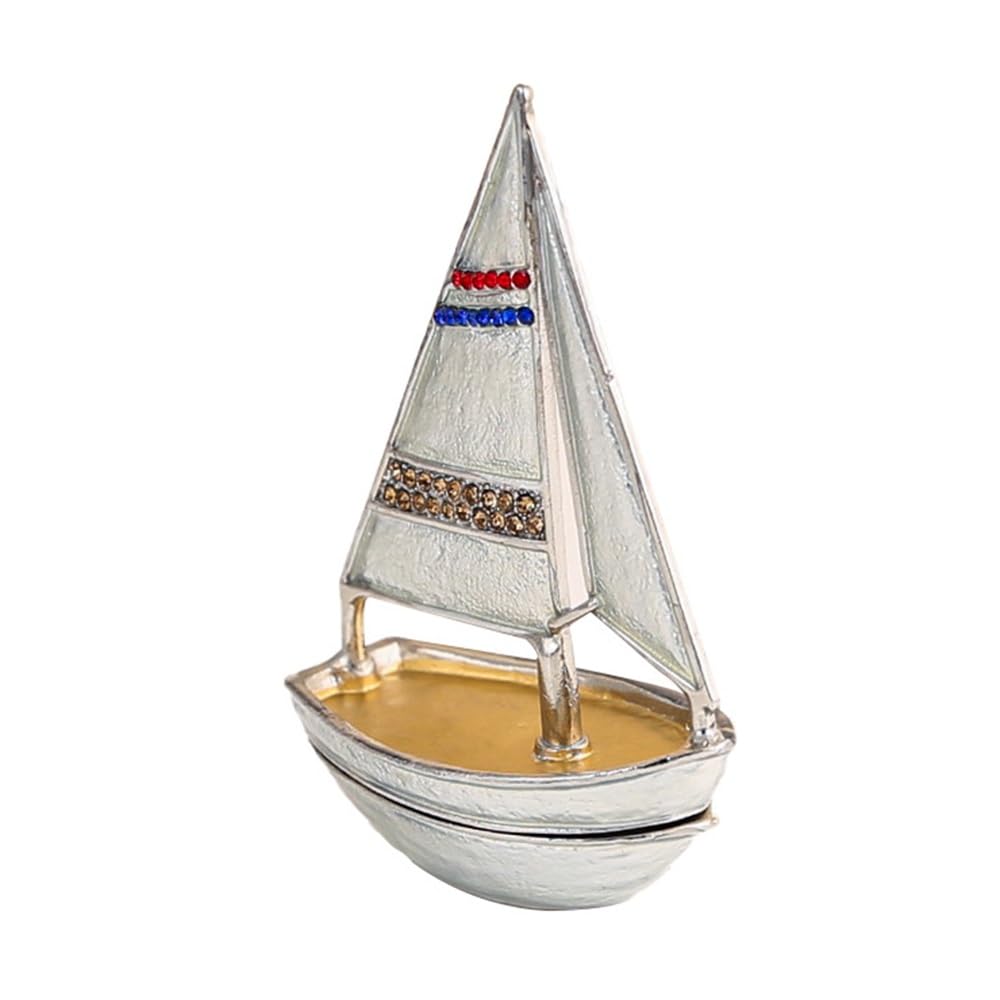 YOPI Yacht Sailing Boat Trinket Box – Metal Keepsake Jewelry Box With Rhinestone Inlay