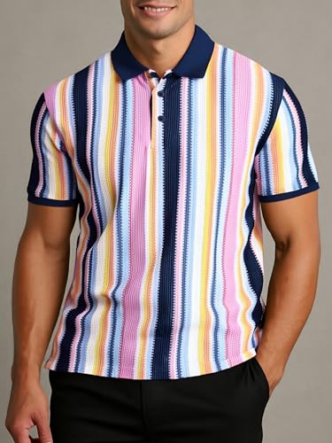 Alex Vando Mens Lace Polo Shirts Fashion Vibrant Short Sleeve Casual Shirts for Men