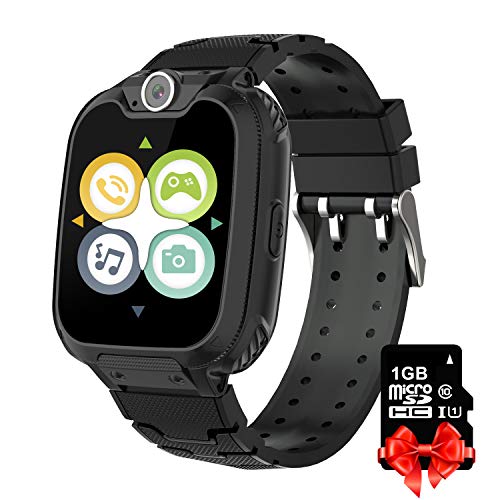 Reproductor de música para niños Smart Watch Phone para niños -Games Watch Phone con tarjeta SD de 1GB Incluido 1.55 '' HD Pantalla táctil Smartwatch Cámara Reloj para niños y niñas Regalo (Negro)