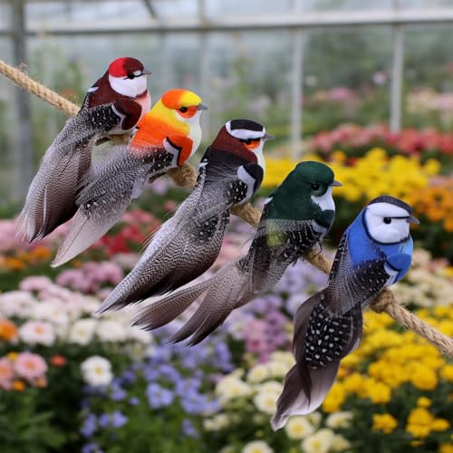 TETEWEVER 10 Stück Deko Vögel mit Clip, Deko Vogel mit Federn, Künstliche Vögels Dekorieren, Mini Federvögel für Garten Frühling Party Dekoration Party Dekoration