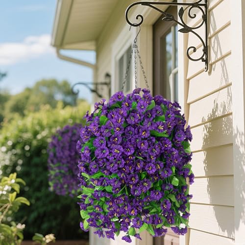 Image of Ammyoo Artificial Faux Hanging Flowers Basket for Spring Outdoor Decor