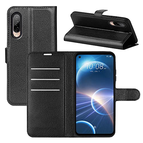 ROVLAK Etui Compatible avec HTC Desire 22 Pro Etui a Rabat avec Fente Compatible avec Carte Etui en Cuir PU + Etui en Silicone TPU Interieur avec Support Carassa Smartphone,Noir