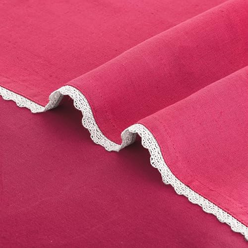 Image of FINGERCRAFT Cloth Napkins Set of 6, 20x20 Inch Cotton Linen Blend Dinner Napkins Lace Trim, Reusable Washable Table Napkins for Wedding, Farmhouse Dining, Parties & Home Decor (Fuchsia)