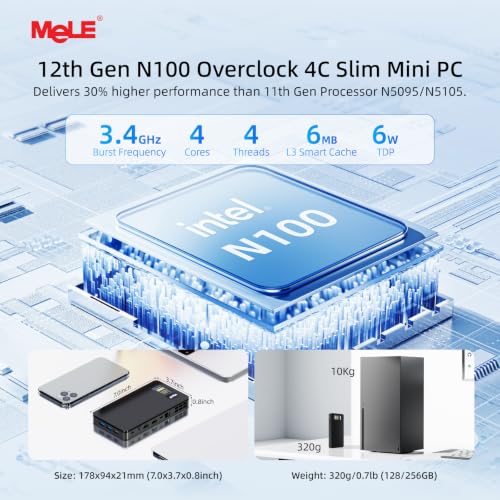 Image of MeLE Mini PC Overclock 4C, N100 16GB DDR4 512GB SSD Windows 11 Pro, 4K Triple Display /USB-C /HDMI /USB3.2 /WiFi /BT /Ethernet Micro Desktop Computer on Business Home Office Linux Portable PC