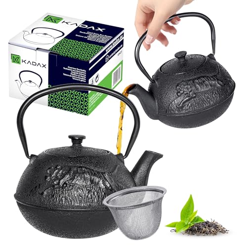KADAX Teiera in ghisa, teiera in stile giapponese, bollitore con colino da tè e impugnatura comoda, teiera in ferro, servizio da tè stile giapponese (nero)