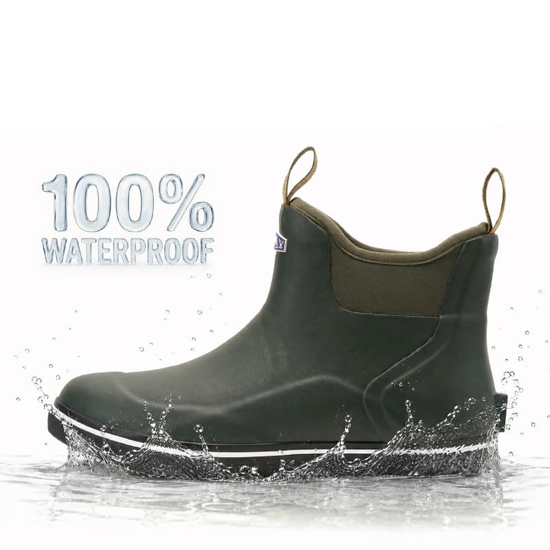 Image of SUREWAY Men's Waterproof Ankle Deck Boots | Lightweight, Professional Slip Resistant, Neoprene Rubber Rain Boots