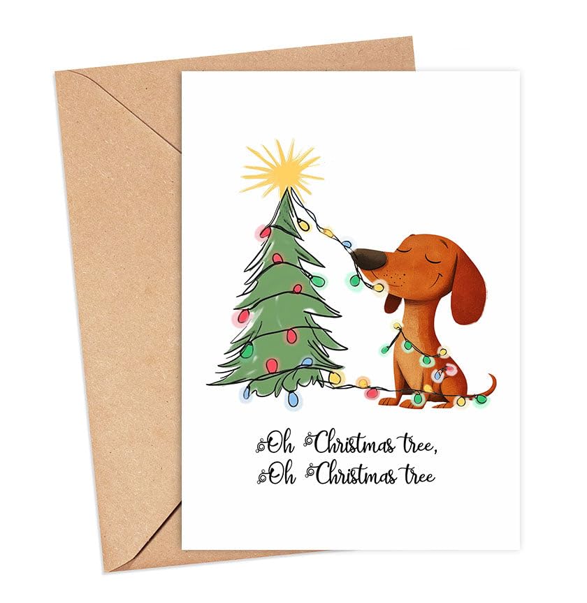 Funny Dachshund Christmas Card - Oh Christmas Tree Card - Cute Pet Holiday Greeting Card - Animal Lover Gift Card - Cute Dachshund Christmas Card -