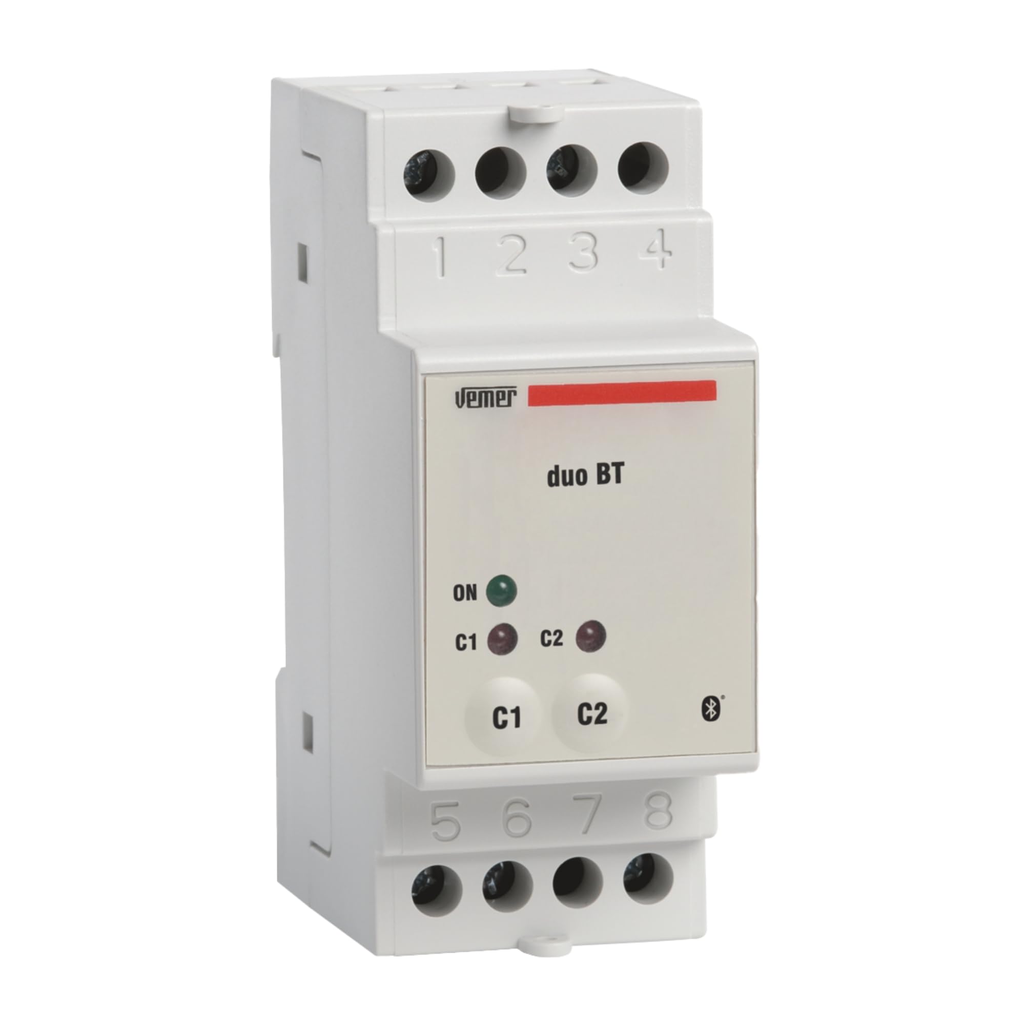 VEMER VE799900 DUO BT – Interruptor Horario Astronómico con Bluetooth y App, Temporizador con 2 Relés, 2 Módulos DIN, Blanco
