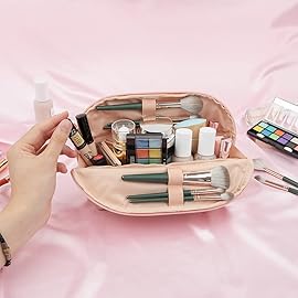 Ethereal Large Cosmetic Pouch, Lightweight Makeup Bag for Purse, Travel Zipper Pouch, Makeup Accessories Organizer, Pink