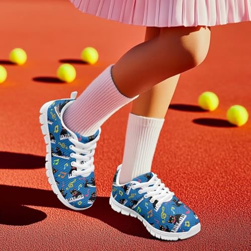 Yzaoxia Black Cat Shoes for Girls Size 1 Piano Note Kids Running Shoes Girls' Sneakers Mesh Walking Sneaker Lightweight Trainers Casual Footwear for School Blue4