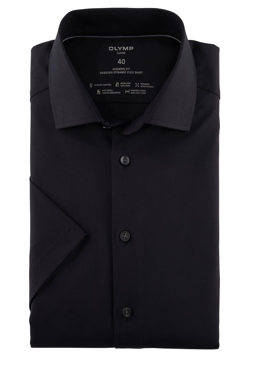 OLYMP Luxor 24/Seven modern fit Hemd Halbarm Twill schwarz