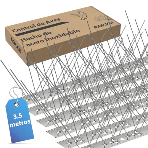 AOKKR Pinchos Antipalomas Acero Inoxidable 3,5 Metros, Pinchos para Palomas 14 Piezas, Ahuyentador de Pajaros con Bridas para Cables, Anti Pájaros Anti Gatos para Balcon Canalón Ventana Terraza