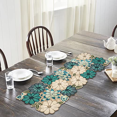 Beaded Runner, Beaded Table Runner 36 Inch, Rustic Farmhouse Hand Beaded Runner To Decorate Harvest Xmas Wedding Family Party Bridal Shower Dinner Table Décor - 13X36 Inch - Teal Combo #TOP7