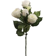 Larksilk White Roses Silk Flowers, Real Touch Bulk 15.4 Inches | Real-touch silk roses, bulk faux rose heads with stems; artificial flowers for wedding, bridal bouquet & centerpiece decor