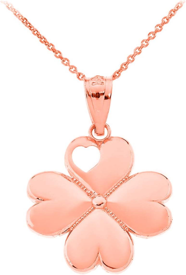 Certified 10k Gold Irish Luck Four-Leaf Heart Clover Pendant Necklace
