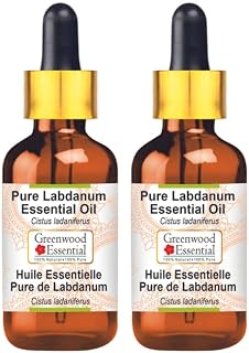 Greenwood Essential Pure Labdanum Essential Oil (Cistus ladaniferus) with Two Glass Droppers Steam Distilled (Pack of Two) 30ml X 2 (2 oz)