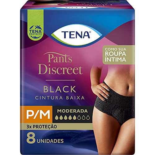Calcinha Descartável Tena Pants Discreet Preta P/M 8 Unidades