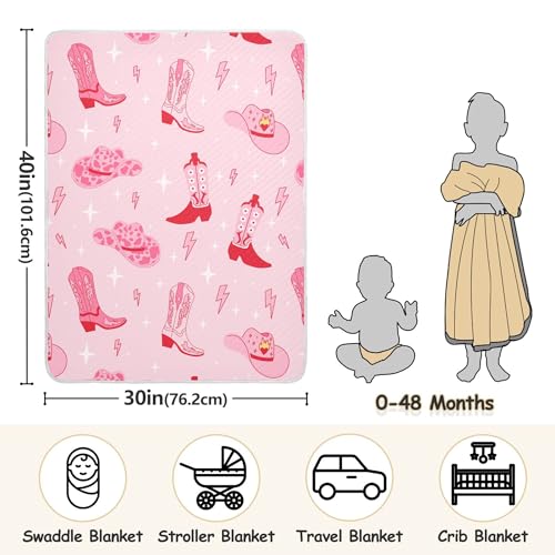 Image of Pinks Western Cowgirl Boots Baby Blankets Soft Warm Crib Stroller Blanket for Toddler Newborn Girls Boys 30x40in