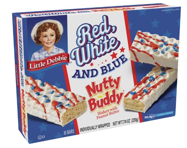 Red White and Blue Nutty Buddy Wafer Bars 7.74oz Box, 10 Bars per box (6 boxes)