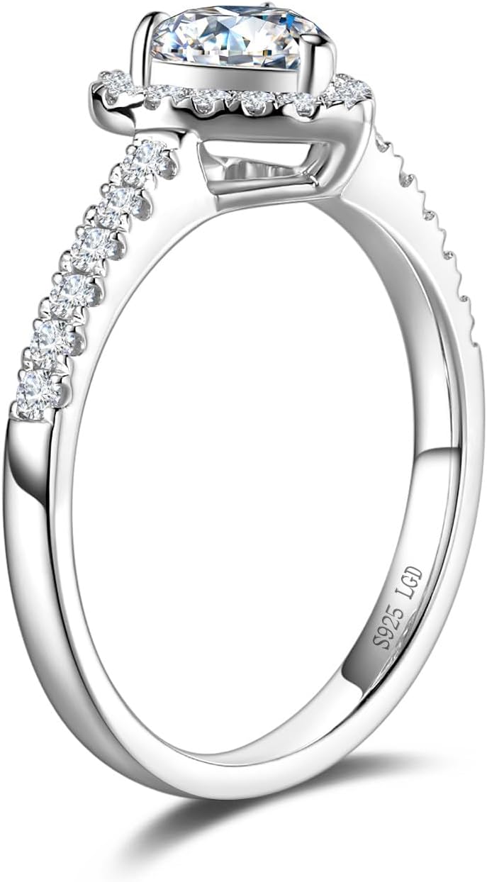 AGVANA Eternal Heartbeat 0.5-1.3 Ct. Tw. Lab Grown Diamond Halo Heart Engagement Ring in Sterling Silver (0.3-1 Carat Main Stone) Promise Anniversary Wedding Ring for Women (D-E Color, VS Clarity) - Image 4