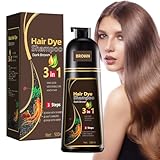 Haarfarbe Dunkelbraun Haarfärbeshampoo, 500ML Hair Color Sofort Haarfarbe Shampoo Tönungsshampoo, 3-in-1 Farbshampoo, Färbeshampoo für Männer und Frauen, Hair Color Shampoo für Graues Haar（braun）