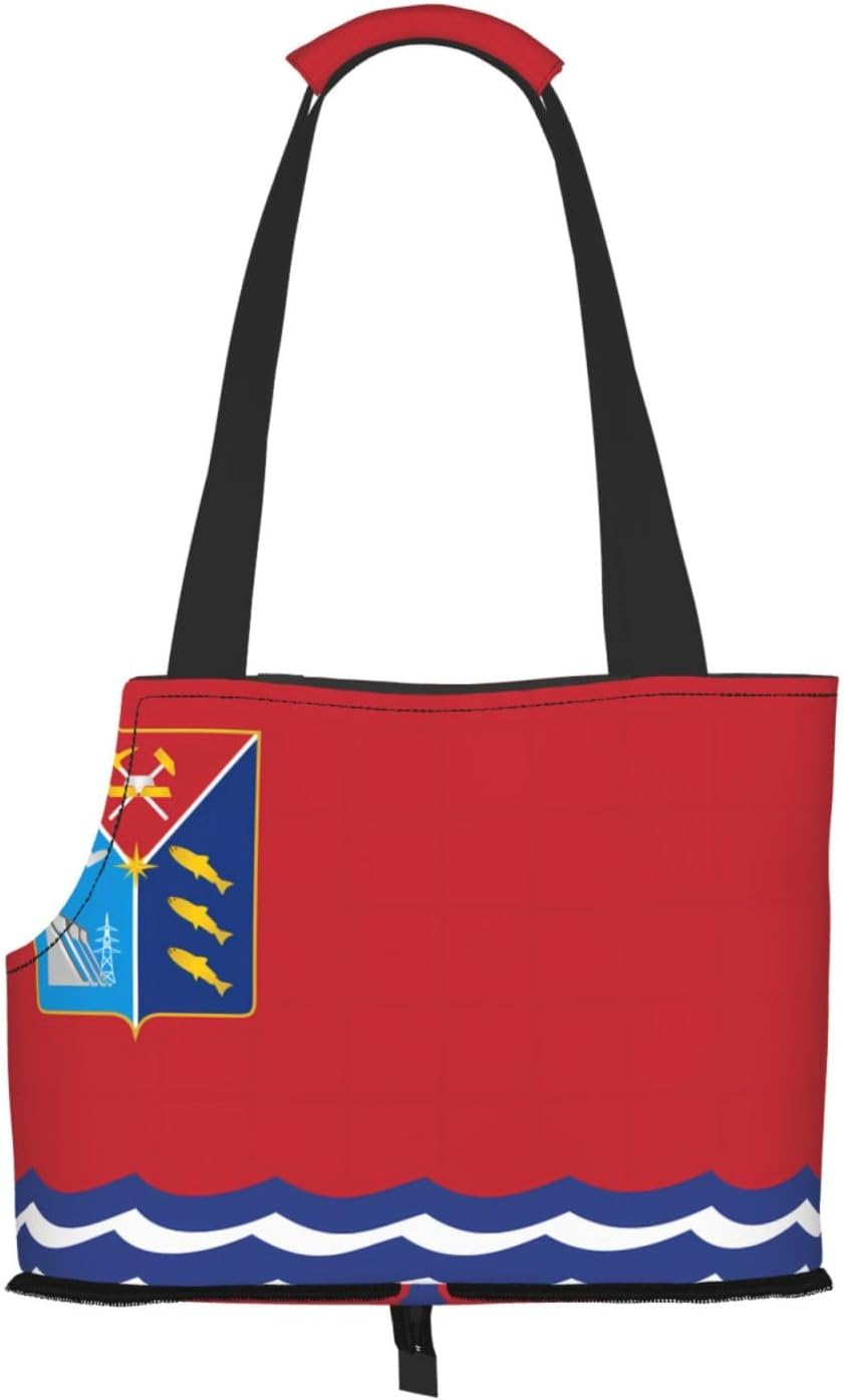 Flag of Magadan Pet Tote Bag for Cats and Small Dogs, 15.2 x 10.4 x 7.5 Inches, Polyester, with Adjustable Shoulder Strap