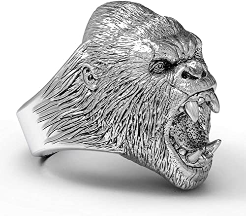 LIANXIAOXAO - Nhlzj Homens Angry Gorilla Anéis Animais De Aço Inoxidável, Vintage Punk Domineering M