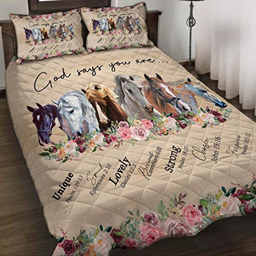 Personalized Felacia God Says You are Horse Quilt Bedding Set Birthday Thanksgiving Gift for Dad Mom Husband Wife Kids Son Daughter Quilt King Queen Twin Throw Size All Season Comfortable