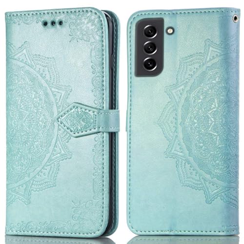 Image of ClickCase Queen Series, Faux Leather Flower Embossing Wallet Flip case Magnetic Closure Flip Cover for Samsung Galaxy M42 5G (Sea Green)