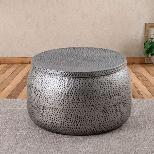 Albany Living Round Aluminum Drum Coffee Table with Storage