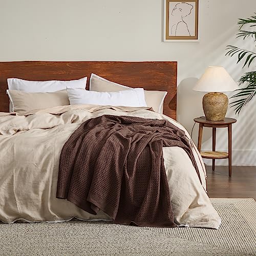Bedsure 100% Cotton Blankets Queen Size For Bed - 405Gsm Waffle Weave Blankets For Summer, Dark Brown Soft Lightweight Woven Blankets For All Seasons, 90X90 Inches #TOP5