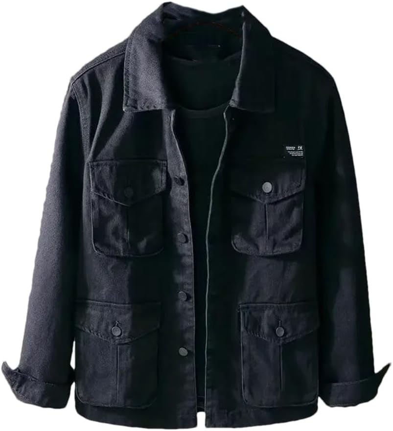 Men's Multi-Pocket Cotton Jacket, Casual Button Down Work Jacket for Daily Wear